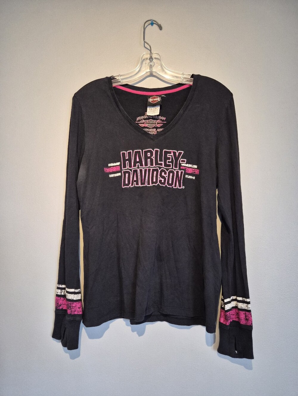 Harley Davidson Black & Pink Long Sleeve T-Shirt | Size Large